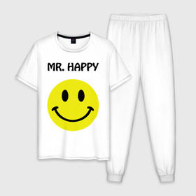 Мужская пижама хлопок с принтом мистер счастье в Рязани, 100% хлопок | брюки и футболка прямого кроя, без карманов, на брюках мягкая резинка на поясе и по низу штанин
 | happy | mr. happy | smile | мистер хэппи | рожица | смайл | смайлик | счастье