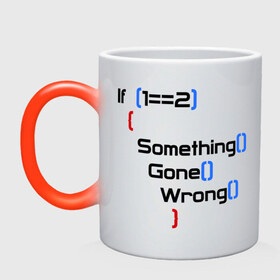 Кружка хамелеон с принтом if 1=2 в Рязани, керамика | меняет цвет при нагревании, емкость 330 мл | Тематика изображения на принте: 12 | для программистам | если один равно 2 | код | программирование | что то пойдет не так