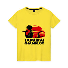 Женская футболка хлопок с принтом Самурай Champloo закат в Рязани, 100% хлопок | прямой крой, круглый вырез горловины, длина до линии бедер, слегка спущенное плечо | anime | samurai champloo | аниме | анимэ | самурай чамплу