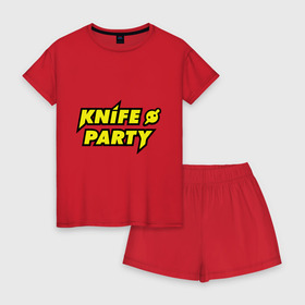 Женская пижама с шортиками хлопок с принтом Knife party в Рязани, 100% хлопок | футболка прямого кроя, шорты свободные с широкой мягкой резинкой | dubstep | вечеринка | даб степ | дабстеп | музыка