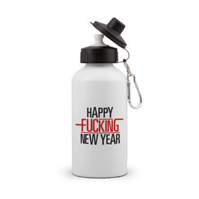 Бутылка спортивная с принтом Happy fucking New Year в Рязани, металл | емкость — 500 мл, в комплекте две пластиковые крышки и карабин для крепления | Тематика изображения на принте: 2013 | happy new year | new year | нг | новый год | новый год 2013 | с новым годом