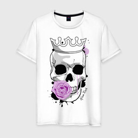 Мужская футболка хлопок с принтом Skull with rose в Рязани, 100% хлопок | прямой крой, круглый вырез горловины, длина до линии бедер, слегка спущенное плечо. | rock | rose | роза | рок | рок музыка | череп