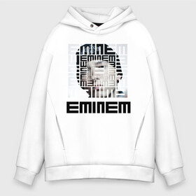 Мужское худи Oversize хлопок с принтом Eminem grey в Рязани, френч-терри — 70% хлопок, 30% полиэстер. Мягкий теплый начес внутри —100% хлопок | боковые карманы, эластичные манжеты и нижняя кромка, капюшон на магнитной кнопке | хип хоп