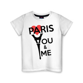 Детская футболка хлопок с принтом Paris. You and me. Red heart в Рязани, 100% хлопок | круглый вырез горловины, полуприлегающий силуэт, длина до линии бедер | paris | paris you and me | paris you and me red heart | you and me | париж | париж ты и я | ты и я