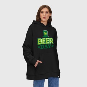 Худи SuperOversize хлопок с принтом Beer day в Рязани, 70% хлопок, 30% полиэстер, мягкий начес внутри | карман-кенгуру, эластичная резинка на манжетах и по нижней кромке, двухслойный капюшон
 | patricks day | saint patricks day | день патрика | день святого патрика | клевер | четырехлистный клевер