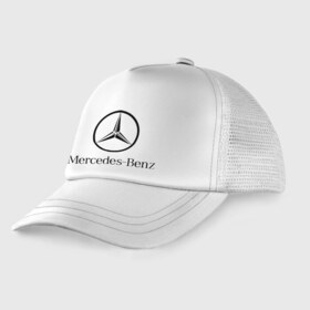 Детская кепка тракер с принтом Logo Mercedes-Benz в Рязани, Козырек - 100% хлопок. Кепка - 100% полиэстер, Задняя часть - сетка | универсальный размер, пластиковая застёжка | mercedes | mercedes benz | логотип mercedes | логотип mercedes benz | логотип мерседерс бенс | мерен | мерседерс | мерседерс бенс