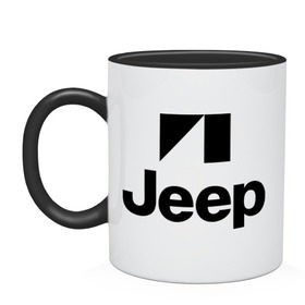 Кружка двухцветная с принтом Jeep logo в Рязани, керамика | объем — 330 мл, диаметр — 80 мм. Цветная ручка и кайма сверху, в некоторых цветах — вся внутренняя часть | Тематика изображения на принте: jeep | автомобиль jeep | автомобиль джип | джип | логотип jeep | логотип джип