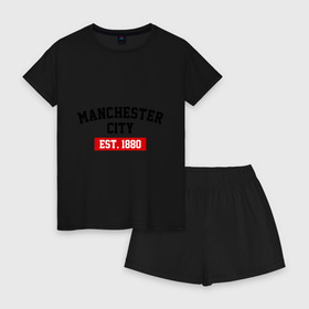 Женская пижама с шортиками хлопок с принтом FC Manchester City Est. 1880 в Рязани, 100% хлопок | футболка прямого кроя, шорты свободные с широкой мягкой резинкой | fc manchester city | манчестр сити | фк манчестер сити