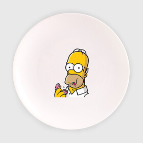 Тарелка 3D с принтом Гомер с  Пончиком в Рязани, фарфор | диаметр - 210 мм
диаметр для нанесения принта - 120 мм | homer simpsons | simpsons | гомер симпсон | для влюбленных | для двоих | для пар | парные | симпсоны