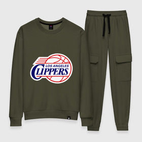 Женский костюм хлопок с принтом LA Clippers в Рязани, 100% хлопок | на свитшоте круглая горловина, мягкая резинка по низу. Брюки заужены к низу, на них два вида карманов: два 