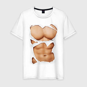 Мужская футболка хлопок с принтом Идеальный пресс в Рязани, 100% хлопок | прямой крой, круглый вырез горловины, длина до линии бедер, слегка спущенное плечо. | мужское тело | мышцы | тело | торс