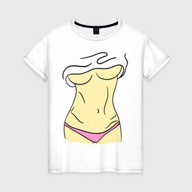 Женская футболка хлопок с принтом Женские прелести в Рязани, 100% хлопок | прямой крой, круглый вырез горловины, длина до линии бедер, слегка спущенное плечо | голое тело | грудь | девушка | живот | пресс | тело | фигура