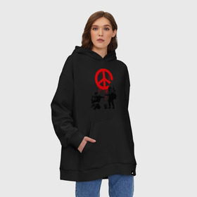 Худи SuperOversize хлопок с принтом Peace Banksy в Рязани, 70% хлопок, 30% полиэстер, мягкий начес внутри | карман-кенгуру, эластичная резинка на манжетах и по нижней кромке, двухслойный капюшон
 | бэнкси | граффити | люди | мир | оружие