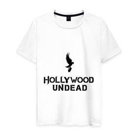 Мужская футболка хлопок с принтом Hollywood Undead logo в Рязани, 100% хлопок | прямой крой, круглый вырез горловины, длина до линии бедер, слегка спущенное плечо. | Тематика изображения на принте: hollywood undead | hu | hu mask one color | undead | рок реп группа hollywood undead