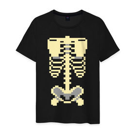 Мужская футболка хлопок с принтом Пиксельный скелет в Рязани, 100% хлопок | прямой крой, круглый вырез горловины, длина до линии бедер, слегка спущенное плечо. | скелет