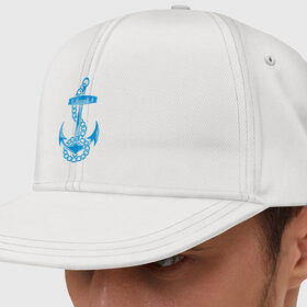Кепка снепбек с прямым козырьком с принтом Blue anchor в Рязани, хлопок 100% |  | море | моряк | цепь | якорь