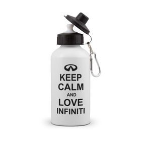 Бутылка спортивная с принтом keep calm and love infiniti в Рязани, металл | емкость — 500 мл, в комплекте две пластиковые крышки и карабин для крепления | Тематика изображения на принте: автомобили | машины | сохраняй спокойствие и люби инфинити | тачки