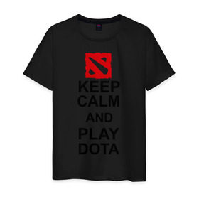 Мужская футболка хлопок с принтом Keep calm and play dota. в Рязани, 100% хлопок | прямой крой, круглый вырез горловины, длина до линии бедер, слегка спущенное плечо. | dota 2 | дота | дота 2 | игра | компьютерные игры | прикольные надписи