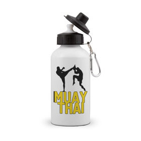 Бутылка спортивная с принтом Муай тай (Muay Thai). в Рязани, металл | емкость — 500 мл, в комплекте две пластиковые крышки и карабин для крепления | бойцы | бокс | боксеры | спортивные | тайский бокс