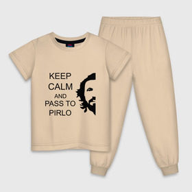 Детская пижама хлопок с принтом Keep calm and pass to Pirlo в Рязани, 100% хлопок |  брюки и футболка прямого кроя, без карманов, на брюках мягкая резинка на поясе и по низу штанин
 | мяч | пасуй | передача | пирло | спорт | спортивные | спортсмен | футбол | футболист