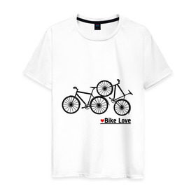 Мужская футболка хлопок с принтом Bike Love в Рязани, 100% хлопок | прямой крой, круглый вырез горловины, длина до линии бедер, слегка спущенное плечо. | Тематика изображения на принте: bike love | байкерам | велосипеды | для байкеров | для мотоциклистов | мотоциклистам