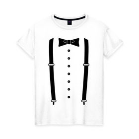 Женская футболка хлопок с принтом Gentleman в Рязани, 100% хлопок | прямой крой, круглый вырез горловины, длина до линии бедер, слегка спущенное плечо | галстук | костюм | одежда | подтяжки | рубашка