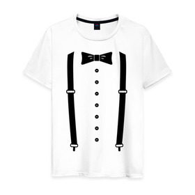Мужская футболка хлопок с принтом Gentleman в Рязани, 100% хлопок | прямой крой, круглый вырез горловины, длина до линии бедер, слегка спущенное плечо. | галстук | костюм | одежда | подтяжки | рубашка