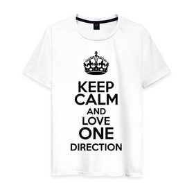 Мужская футболка хлопок с принтом Keep calm and love One Direction в Рязани, 100% хлопок | прямой крой, круглый вырез горловины, длина до линии бедер, слегка спущенное плечо. | 1d | keep calm | love one direction | music | one direction