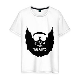 Мужская футболка хлопок с принтом Fear the beard в Рязани, 100% хлопок | прямой крой, круглый вырез горловины, длина до линии бедер, слегка спущенное плечо. | Тематика изображения на принте: борода