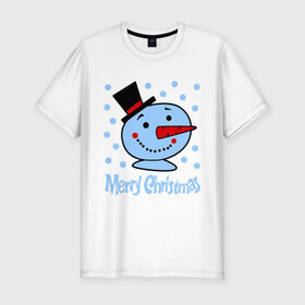Мужская футболка премиум с принтом Merry christmas в Рязани, 92% хлопок, 8% лайкра | приталенный силуэт, круглый вырез ворота, длина до линии бедра, короткий рукав | 2014 | merry christmas | зима | новый год | с новым годом | с рождеством | снег | снеговик