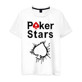 Мужская футболка хлопок с принтом Poker Stars в Рязани, 100% хлопок | прямой крой, круглый вырез горловины, длина до линии бедер, слегка спущенное плечо. | pokerstars