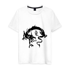 Мужская футболка хлопок с принтом Дракон в японском стиле в Рязани, 100% хлопок | прямой крой, круглый вырез горловины, длина до линии бедер, слегка спущенное плечо. | дракон | дракон в японском стиле | монстры | привидения и дьяволы | японский стиль