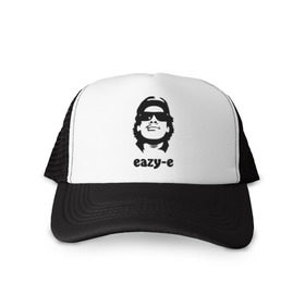 Кепка тракер с сеткой с принтом eazy-e в Рязани, трикотажное полотно; задняя часть — сетка | длинный козырек, универсальный размер, пластиковая застежка | eazy e | rap | зарубежные американский рэпер | кепка | музыка | очки | рэпер