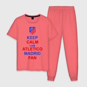 Мужская пижама хлопок с принтом keep calm i am Atletico Madrid fan ( Атлетико ) в Рязани, 100% хлопок | брюки и футболка прямого кроя, без карманов, на брюках мягкая резинка на поясе и по низу штанин
 | keep calm i am atletico | мяч | спорт | футбол