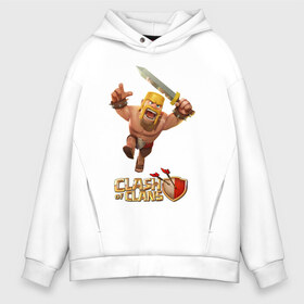 Мужское худи Oversize хлопок с принтом Clash of clans barbarian в Рязани, френч-терри — 70% хлопок, 30% полиэстер. Мягкий теплый начес внутри —100% хлопок | боковые карманы, эластичные манжеты и нижняя кромка, капюшон на магнитной кнопке | Тематика изображения на принте: barbarian | воин | стратегия