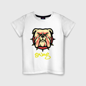 Детская футболка хлопок с принтом Бульдог Swag в Рязани, 100% хлопок | круглый вырез горловины, полуприлегающий силуэт, длина до линии бедер | Тематика изображения на принте: swag | бульдог swag | пес | песик | собака