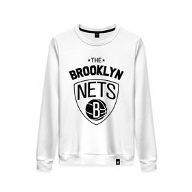 Женский свитшот хлопок с принтом The Brooklyn Nets в Рязани, 100% хлопок | прямой крой, круглый вырез, на манжетах и по низу широкая трикотажная резинка  | бруклин