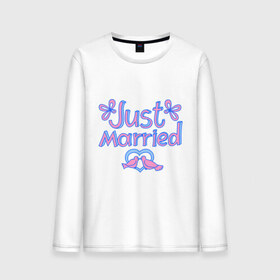 Мужской лонгслив хлопок с принтом Just married blue в Рязани, 100% хлопок |  | just married | брак | голубки | жених | кольца | молодожены | невеста | свадьба | супруги