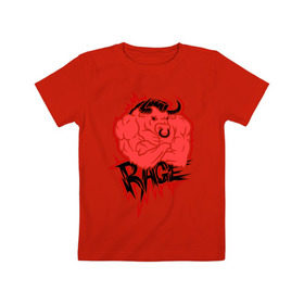 Детская футболка хлопок с принтом Rage (Ярость) в Рязани, 100% хлопок | круглый вырез горловины, полуприлегающий силуэт, длина до линии бедер | Тематика изображения на принте: bull | rage | бык | качок | силовой | спорт | ярость