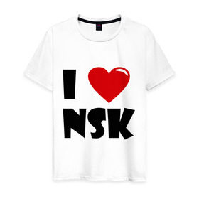 Мужская футболка хлопок с принтом I LOVE NSK в Рязани, 100% хлопок | прямой крой, круглый вырез горловины, длина до линии бедер, слегка спущенное плечо. | Тематика изображения на принте: новосибирск | нск | россия | сибирь | я люблю.