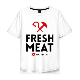 Мужская футболка хлопок Oversize с принтом Fresh meat в Рязани, 100% хлопок | свободный крой, круглый ворот, “спинка” длиннее передней части | dota | fresh | meat | pudge | дота | мясо | пудж | свежее