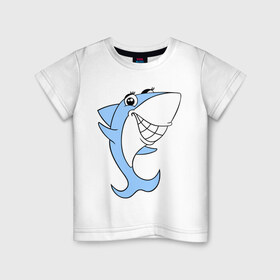 Детская футболка хлопок с принтом Акула девочка в Рязани, 100% хлопок | круглый вырез горловины, полуприлегающий силуэт, длина до линии бедер | акула | девочка | милая | улыбка