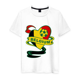 Мужская футболка хлопок с принтом Сборная Бельгии по Футболу в Рязани, 100% хлопок | прямой крой, круглый вырез горловины, длина до линии бедер, слегка спущенное плечо. | belgium | бельгия | мяч | сборная | флаг бельгии | футбол