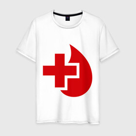 Мужская футболка хлопок с принтом Донор в Рязани, 100% хлопок | прямой крой, круглый вырез горловины, длина до линии бедер, слегка спущенное плечо. | Тематика изображения на принте: донор | красный крест | крест | кровь | медицина | сердце