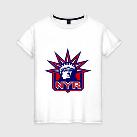 Женская футболка хлопок с принтом HC New York Rangers Emblem в Рязани, 100% хлопок | прямой крой, круглый вырез горловины, длина до линии бедер, слегка спущенное плечо | club | hockey | new | nyr | rangers | york | клуб | хоккей
