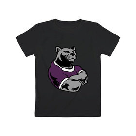 Детская футболка хлопок с принтом Сильная пантера в Рязани, 100% хлопок | круглый вырез горловины, полуприлегающий силуэт, длина до линии бедер | качок | мощь | пантера | сила