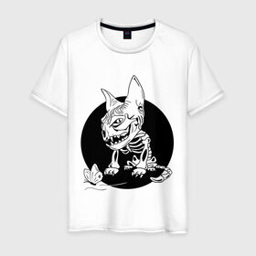 Мужская футболка хлопок с принтом Киса в Рязани, 100% хлопок | прямой крой, круглый вырез горловины, длина до линии бедер, слегка спущенное плечо. | бабочка | скелет