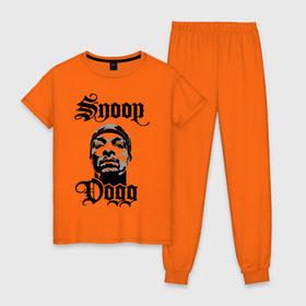 Женская пижама хлопок с принтом Snoop Dogg в Рязани, 100% хлопок | брюки и футболка прямого кроя, без карманов, на брюках мягкая резинка на поясе и по низу штанин | rap | snoop dogg | музыка | рэп | снуп дог