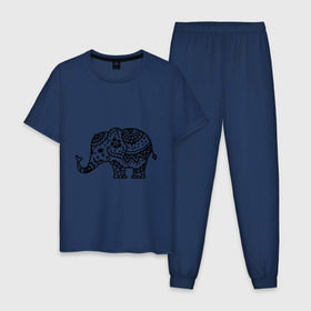 Мужская пижама хлопок с принтом Слоник узор в Рязани, 100% хлопок | брюки и футболка прямого кроя, без карманов, на брюках мягкая резинка на поясе и по низу штанин
 | слон