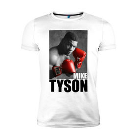 Мужская футболка премиум с принтом Mike Tyson в Рязани, 92% хлопок, 8% лайкра | приталенный силуэт, круглый вырез ворота, длина до линии бедра, короткий рукав | Тематика изображения на принте: майк тайсон